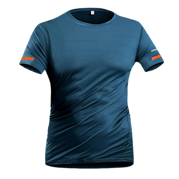 Dpytoraw Ice Silk Quick Drying Absorbing Breathable Sports Sweat Wicking Fitness Men Casual Loose Comfortable Trendy Round Neck Short Sleeved T Shirt Big and Tall T-Shirts Blue L