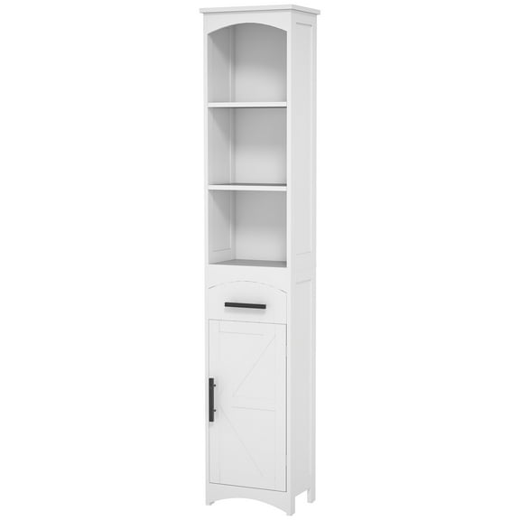 Farmhouse Tall Bathroom Storage Cabinet Linen Cabinet with Barn Door, White