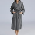 thumbnail image 2 of Women Robe Mid Length Knit Bathrobe Lightweight Soft Kimono Robes Casual Loungewear Sleepwear with Belt, 2 of 6