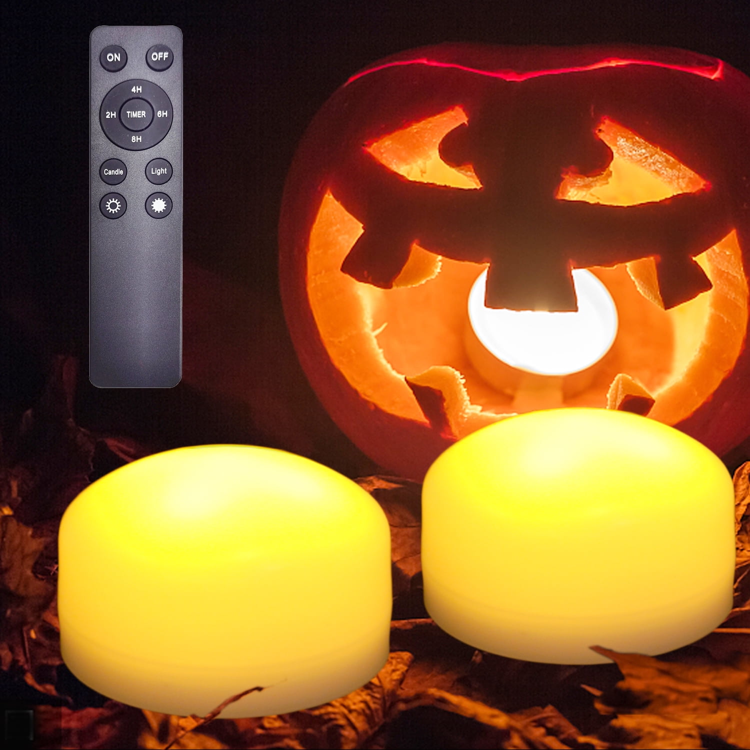 2 Pack Halloween Pumpkin Lights with Remote and Timer Big Battery