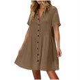 thumbnail image 2 of Ovzne Robes d'Été pour Femmes 2025 Robe de Plage Robe Décontractée Sans Manches Col Rond à Lacets Plissée Robe de Printemps Manches Courtes Liquidation, 2 of 7