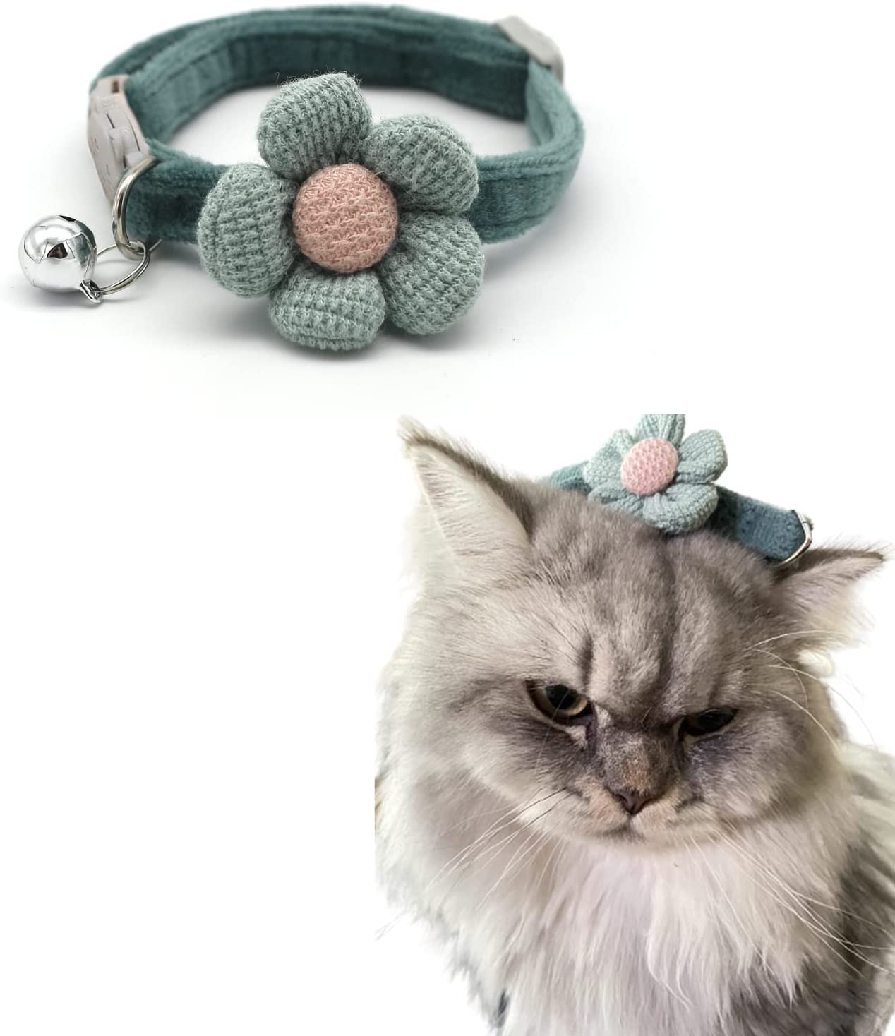 Breakaway Cat Collar with Flowers,Cute Cat Collar with Bells,Cat