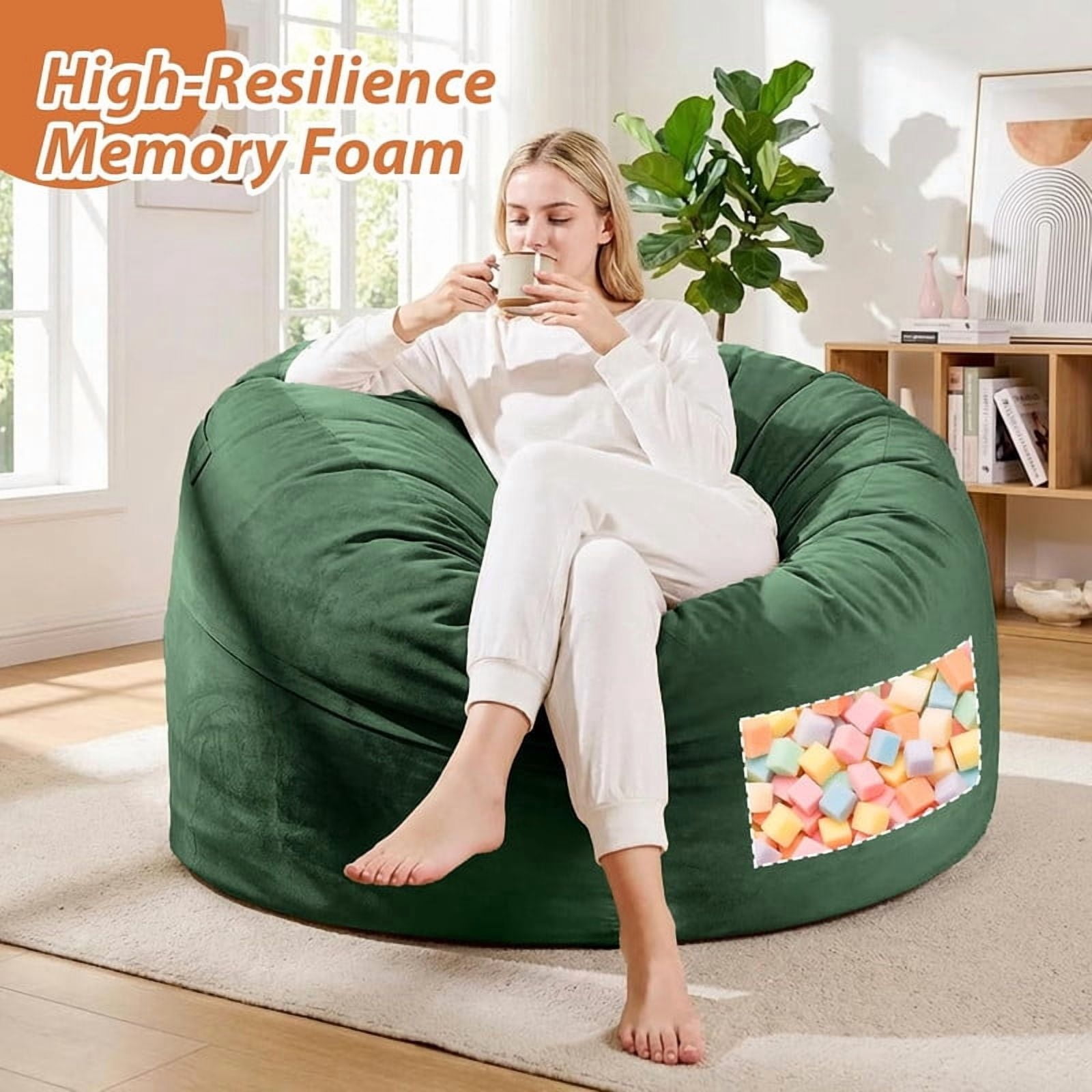 MOOSENG 4FT Bean Bag Chair, Comfy Bean Bag for Adults & Kids, Fluffy Large Bean Bag Sofa with Removable Cover & Side Pocket for Living Room, Gaming, Playroom