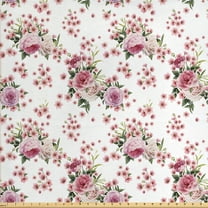 Ambesonne Floral Fabric by the Yard Upholstery, Vintage Flowers Garden Art, 10 Yards, Dried Rose Green