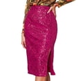 thumbnail image 2 of Women's Sequin Bodycon Pencil Skirt, High Slit with Zipper Detail, Glamorous Midi Skirt for Evening Parties or Night Out, Hot Pink - M, 2 of 7