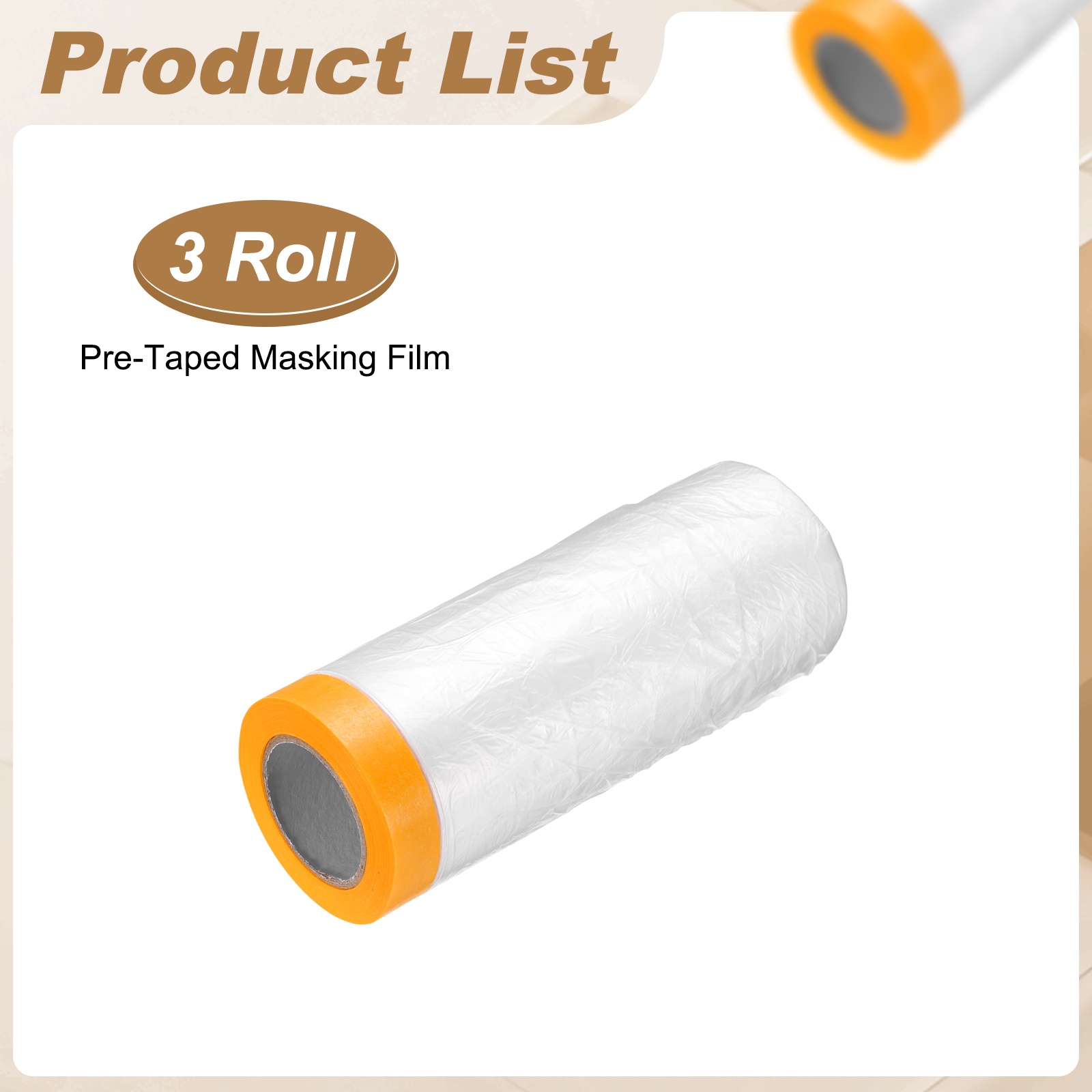 Uxcell 3pcs Pre-Taped Masking Film 70.9"x65ft Adhesive Tape and Drape Painters Plastic Drop Cloth Film with Tape Plastic Sheeting for Automotive Painting Covering, Clear