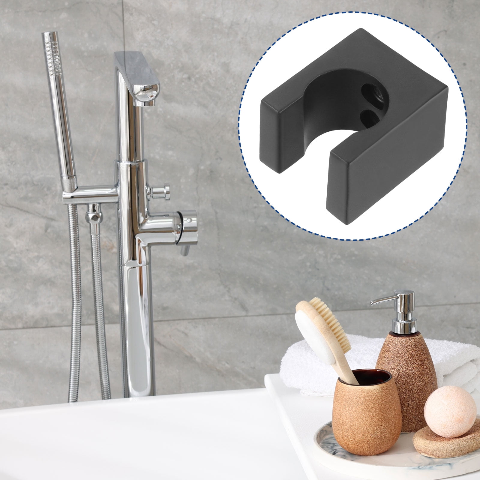Unique Bargains Shower Head Holder Bidet Sprayer Support Clips Screws Black