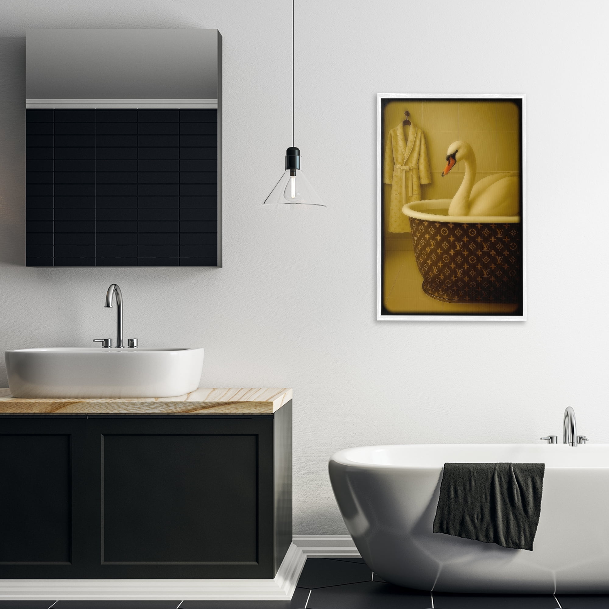 Stupell Industries Couture Swan in Luxury Tub White Framed Giclee Art, design by Grotto Studios