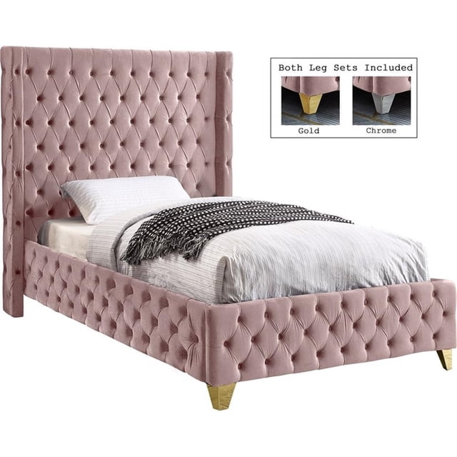 Meridian Furniture Lit Jumeau en Velours Rose Savan