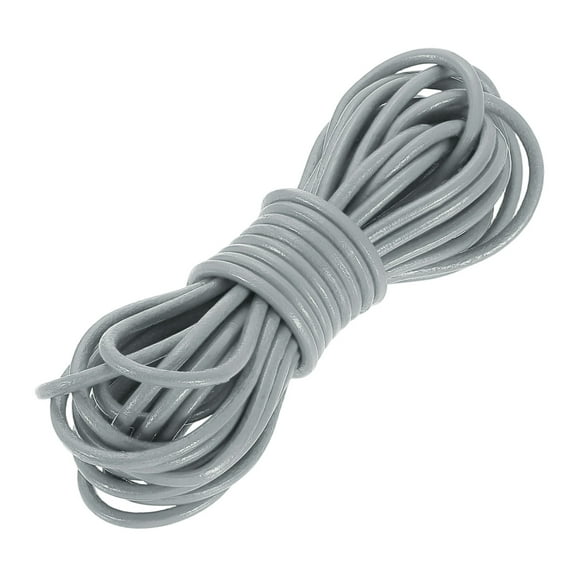 Round Leather Cord, 5.5 Yard 3 mm Leather String Strips Lacing for DIY Crafts Making Bracelet Purse Strap, Gray