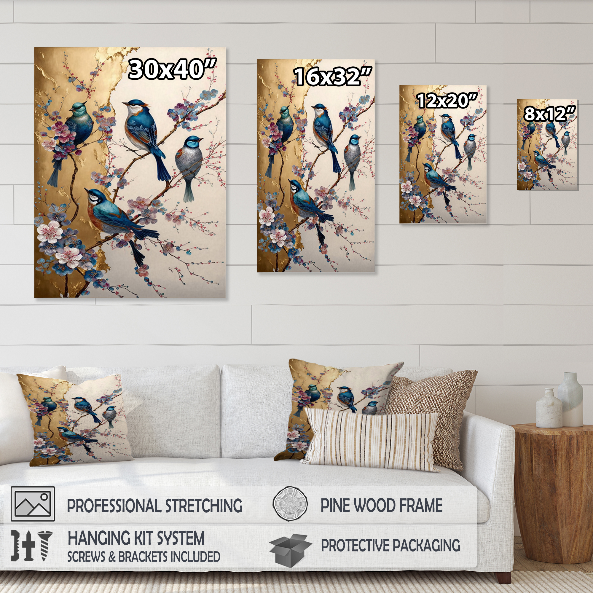 Designart Multicolor Birds On Plum Blossoms Tree II Canvas Wall Art