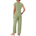 thumbnail image 3 of Conjunto de pijama casual de modal de manga corta para mujer 2 piezas, ropa de casa, pantalones largos, sudadera M verde claro, 3 of 6