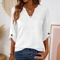 thumbnail image 2 of Womens Dressy 3/4 Sleeve Tops Trendy Cut V Neck Plain Tunic Shirts Cute Casual Solid Color Blouses Spring Summer Outfits White S, 2 of 6