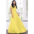 thumbnail image 3 of KOH KOH Long V-Neck Flowy Cap Short Sleeve V-Neck Bridesmaid Wedding Guest Party Formal Summer Sundress Tall Gown Maxi Dress Dresses For Women Daffodil Yellow XXXX-Large US 26-28 NT074, 3 of 6