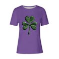 thumbnail image 4 of Puntoco Plus Size Tops St. Patrick Day Shirt Women: Green Shamrock Tee Clover Vintage Tee Top Four Leaf Retro T Shirts Purple M(M), 4 of 4