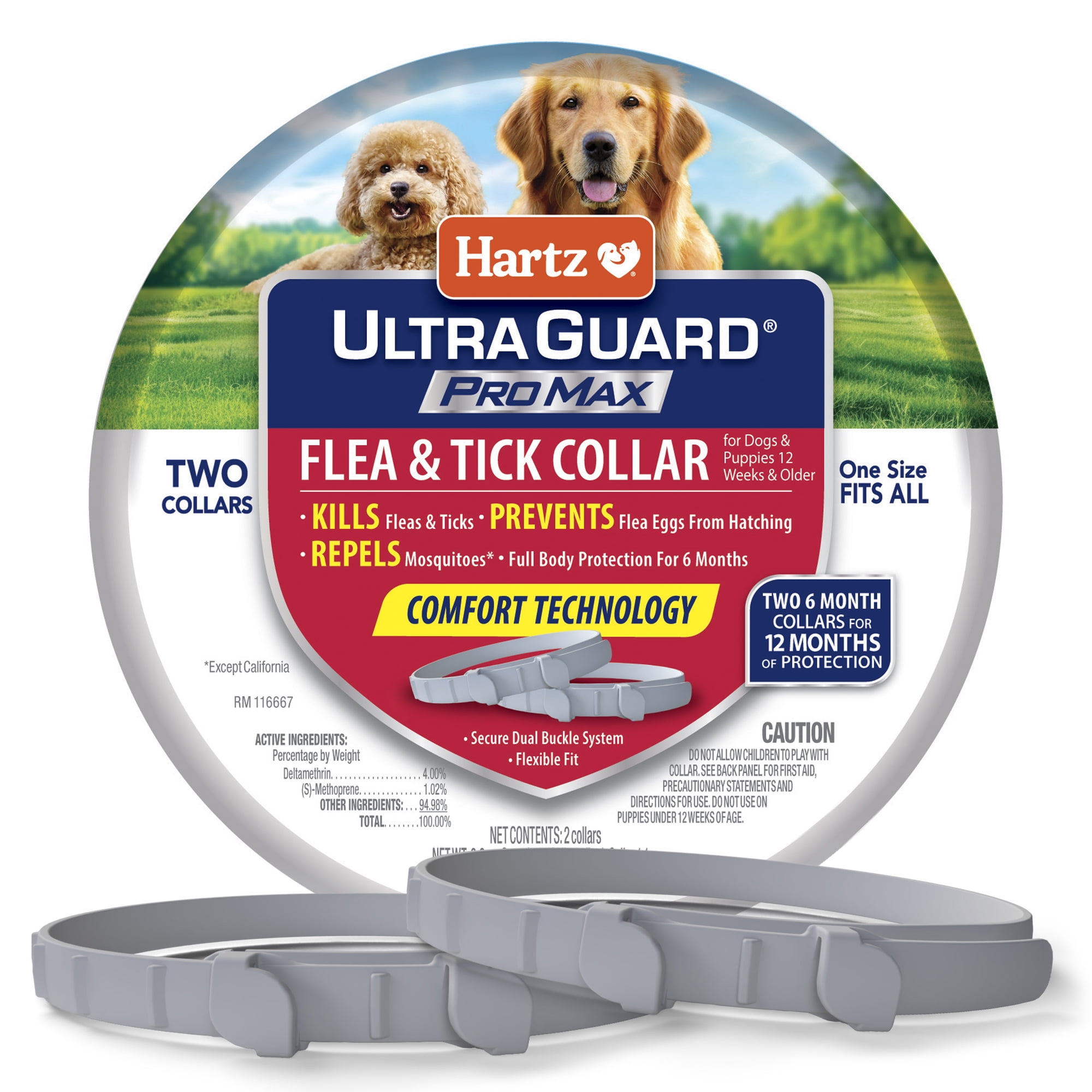 Hartz UltraGuard ProMax Flea & Tick Collar for Dogs & Puppies with Comfort Technology, Gray, 2 Pack