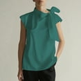 thumbnail image 4 of ZHENHONG T Shirts for Women,Half Open Collar Bow Skin Top Satin Top Solid Loose Short Sleeve Shirt,Green Women Blouses, 4 of 4