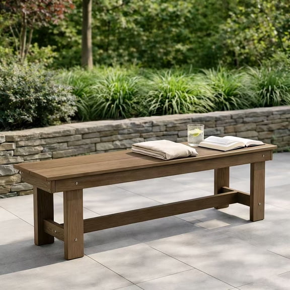 KINGYES 2-Person Outdoor Bench HDPE Weatherproof Patio Bench for Garden, Porch and Park, Brown