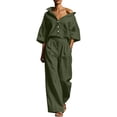 thumbnail image 2 of BRELIL Women Plus Size Two Piece Sets Short Sleeve Tops Wide Leg Pants Casual Solid Boho Vacation Loose Matching Outfits Travel Loungewear, Green XL, 2 of 7