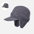 thumbnail image 2 of Winter Knit Hat with Full Head and Ear Coverage, Thermal Insulated Beanie with Visor and Lining for Outdoor Activities and Winter Sports, 2 of 4
