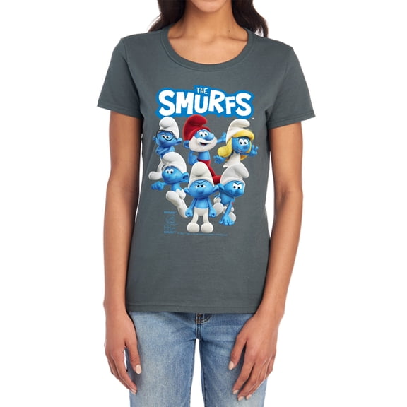 Smurfs Group Shot Women's T Shirt,Charcoal Charcoal,Medium