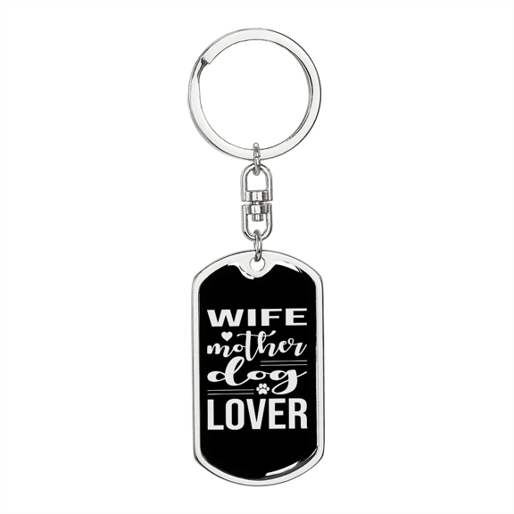 To My Wife Wife Mother Dog Lover Black and White Stainless Steel or 18k Gold Premium Swivel Dog Tag Keychain