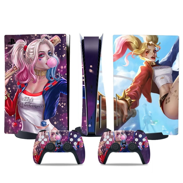 PS5 optical drive version sticker, cool PS5 skin, controller handle,for PS5 console and controller,DC cartoon,Halle8