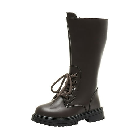 Hessimy Girl Knee High Boots Tall Bootie Platform Riding Boot Retro Booties School Dress Winter Shoes(Brown 10.5-11 Years)