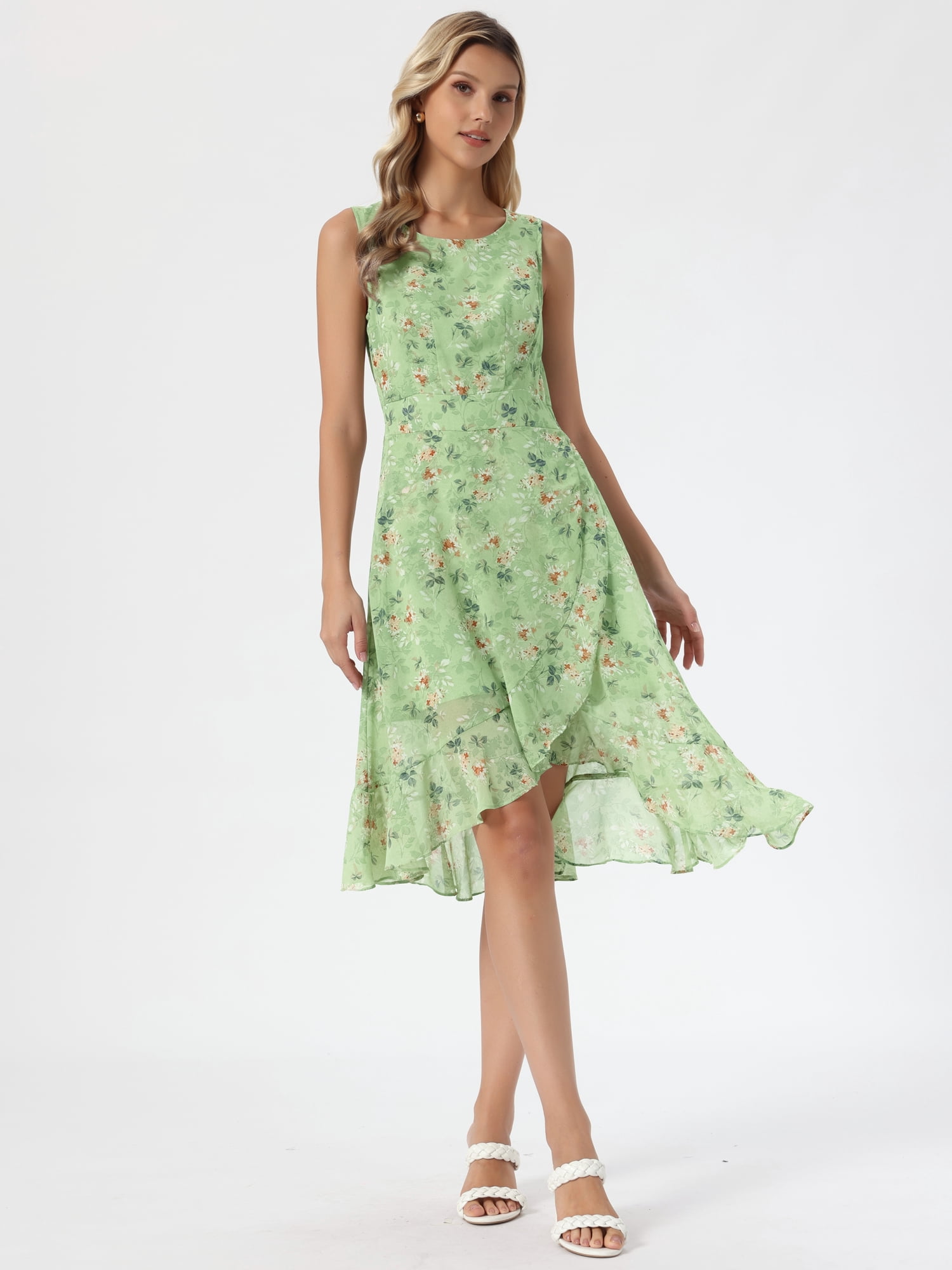 DARING DIVA Women's Summer Wrap Round Neck Keyhole Back Dresses XL Green