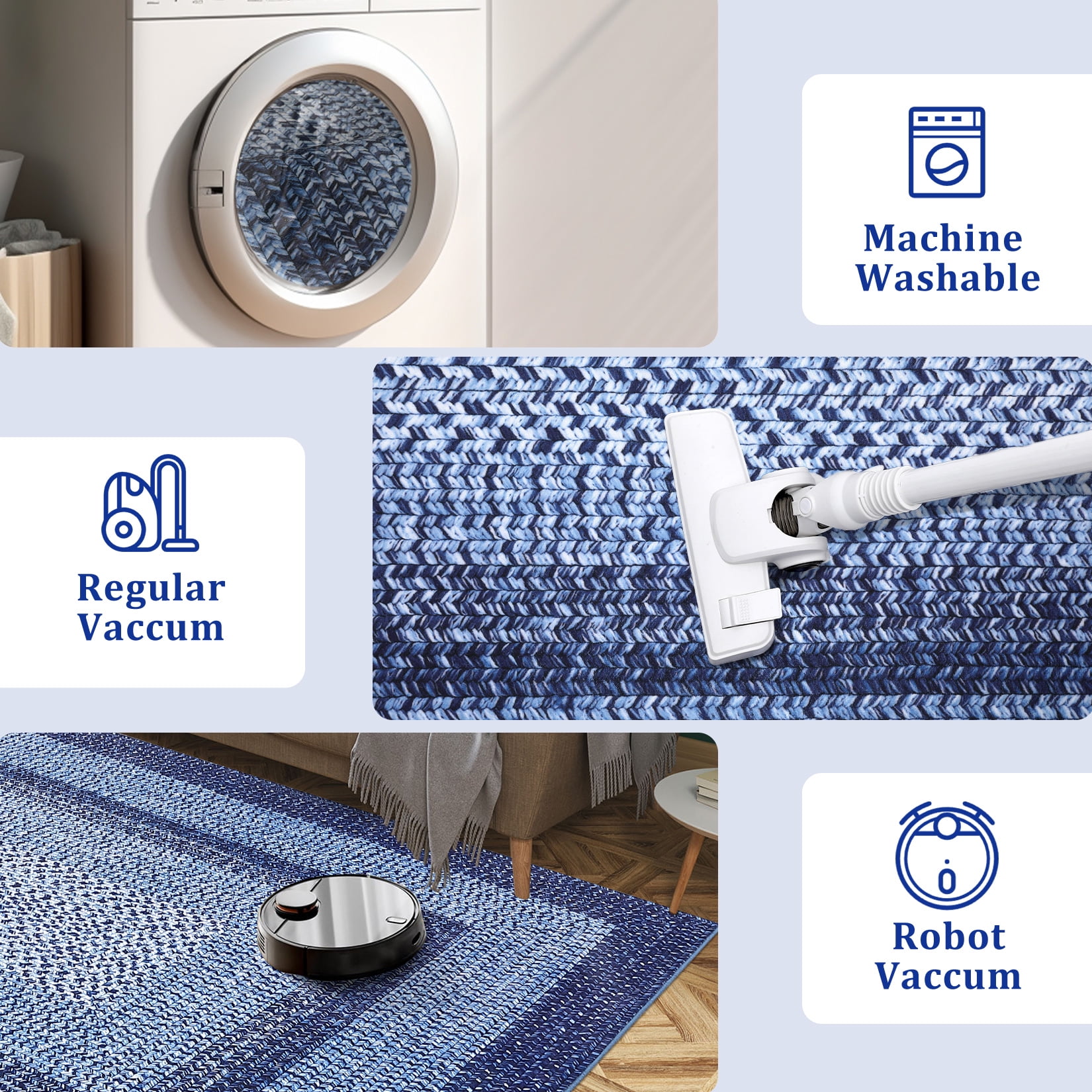 CAROMIO Washable 4' x 6' Area Rug for Living Room Modern Imitation Braided Pattern Geometric Indoor Carpet Non Slip, Navy