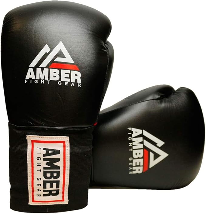 MFG Professional Hook and Loop Leather Training Boxing Gloves MMA Kickboxing Training Sparring Punching Bag Gloves Black 16oz