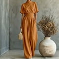 thumbnail image 2 of AJGRHE Women's Wide Leg Jumpsuits Summer Half Turtleneck Short Sleeve Wide Leg Jumpsuit Casual Solid Loose Long Pants Fashionable Piece Orange M, 2 of 5