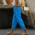 thumbnail image 2 of ZQUUVOU Linen Capri Pants for Women Drawstring Waist Cotton Blend Hollow Out Hem Ankle Length Casual Boho Cropped Trousers Sky Blue, 2 of 5