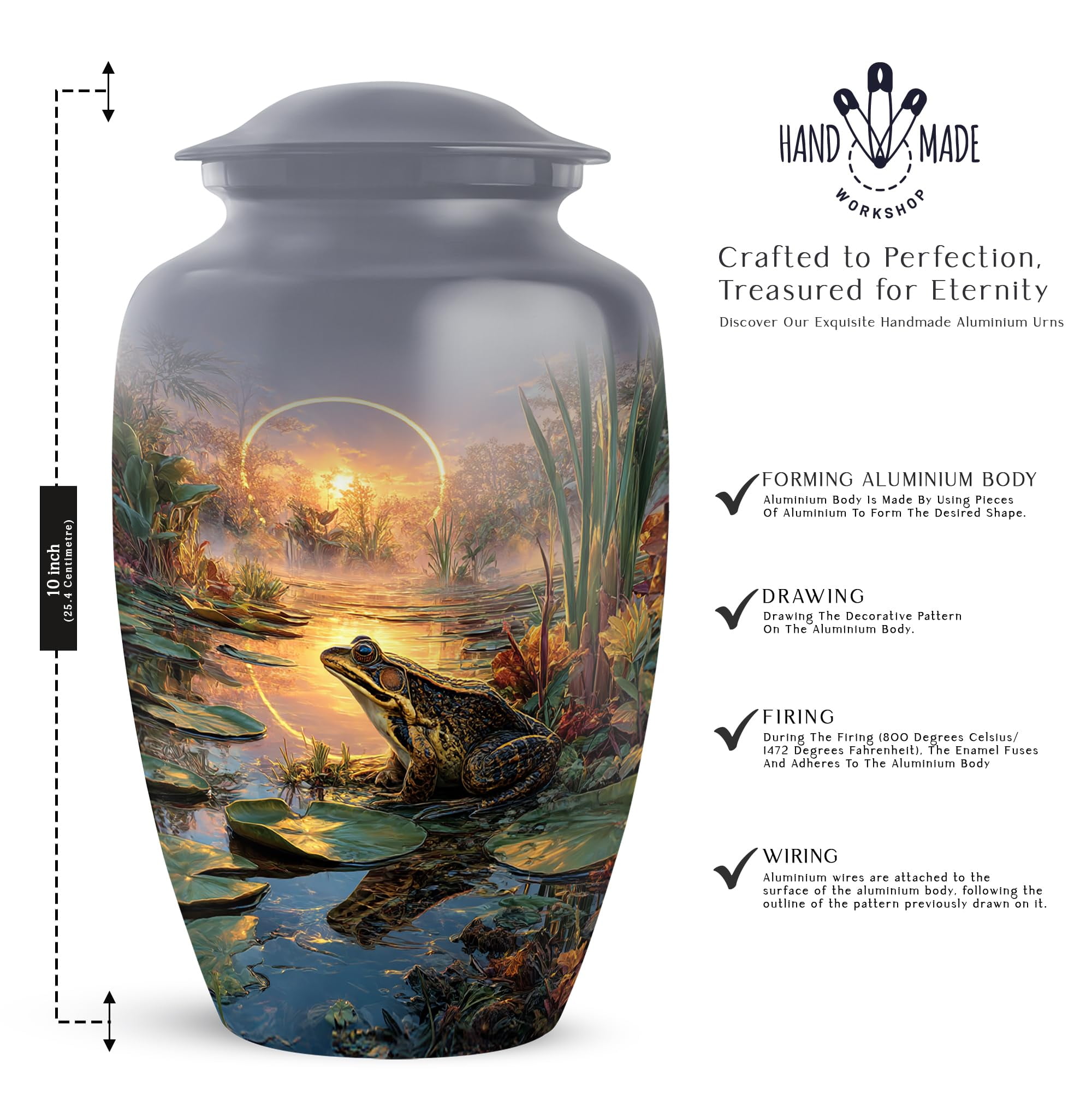 YATHABHISA Frog Adult Cremation Funeral Urn for Human Ashes, Keepsake Memorial Gift, Beautiful Handcrafted Small Urns for Ash, Combo, 1 Large 10 Inch & 2 Mini 3 Inch