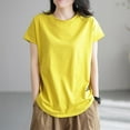 thumbnail image 2 of Ahuyic Womens Plus Size Top,Womens Summer Blouse,Ladies Loose And Spring And Summer Lantern Sleeves 3/4 Quarter Sleeves Round Neck Yellow L, 2 of 5