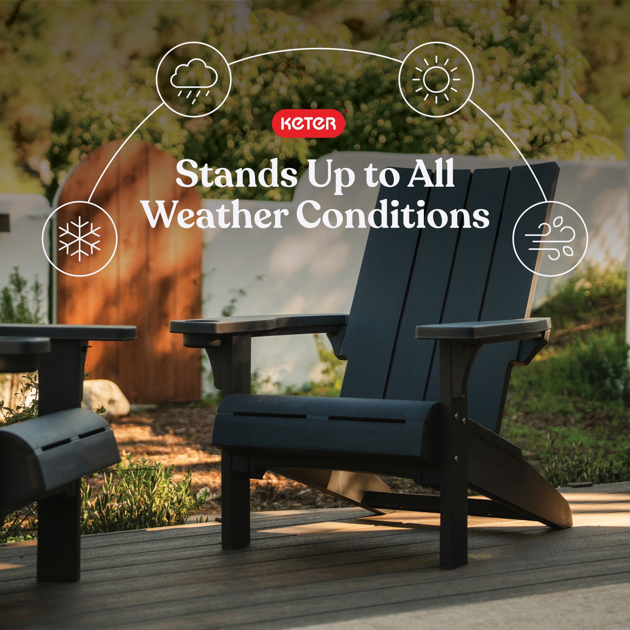 Keter Modern Adirondack Resin Outdoor Furniture Patio Chairs with Cup Holder-Perfect for Beach, Pool, and Fire Pit Seating, Grey