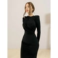thumbnail image 5 of Women'S Fall Long Sleeve Bodycon Maxi Dresses Ruched Crew Neck Slim Fit Cocktail Party Dress Black L, 5 of 9