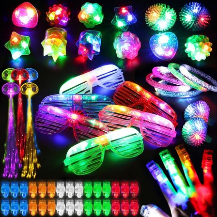 78pcs Glow in the Dark Party Favors Bulk, Glow Party Supplies for Adult Kids, Birthday Halloween Neon Favors with 50 Finger Glow,12 Jelly Ring,6 Flashing Glasses,5 Bracelet,5 Fiber Optic Hair Glow