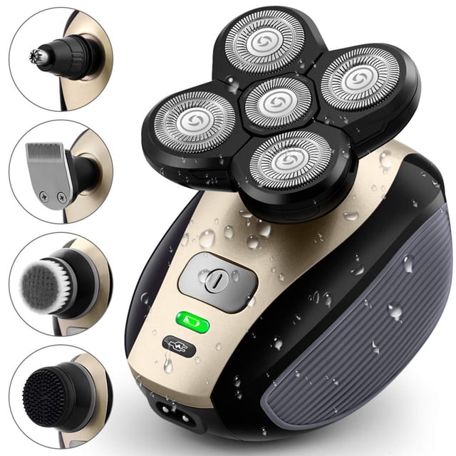 POINTERTECK le Rasoir Électrique pour Cheveux de Tête - Rasoir Sans Fil Rechargeable Ultime pour Hommes, Humide/sec, Tête de Mort et Tête Chauve, Rasoir Étanche avec Lames Rotatives, Tondeuses, Tondeuse à Nez, Brosse, Masseur