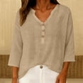 thumbnail image 5 of Womens Short Sleeve Tops Casual V Neck Button 3/4 Sleeve Linen Blouse Loose Fit Solid Color Tops for Summer, 5 of 6