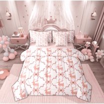 Manfei Cute Pink Bow-tie Bedding Comforter Set 7 Pieces, Kawaii Christmas Reindeer Full Bedding Set, Teens Girls Kids Reversible Fitted Sheet Flat Sheet, Ultra Soft Home Decor