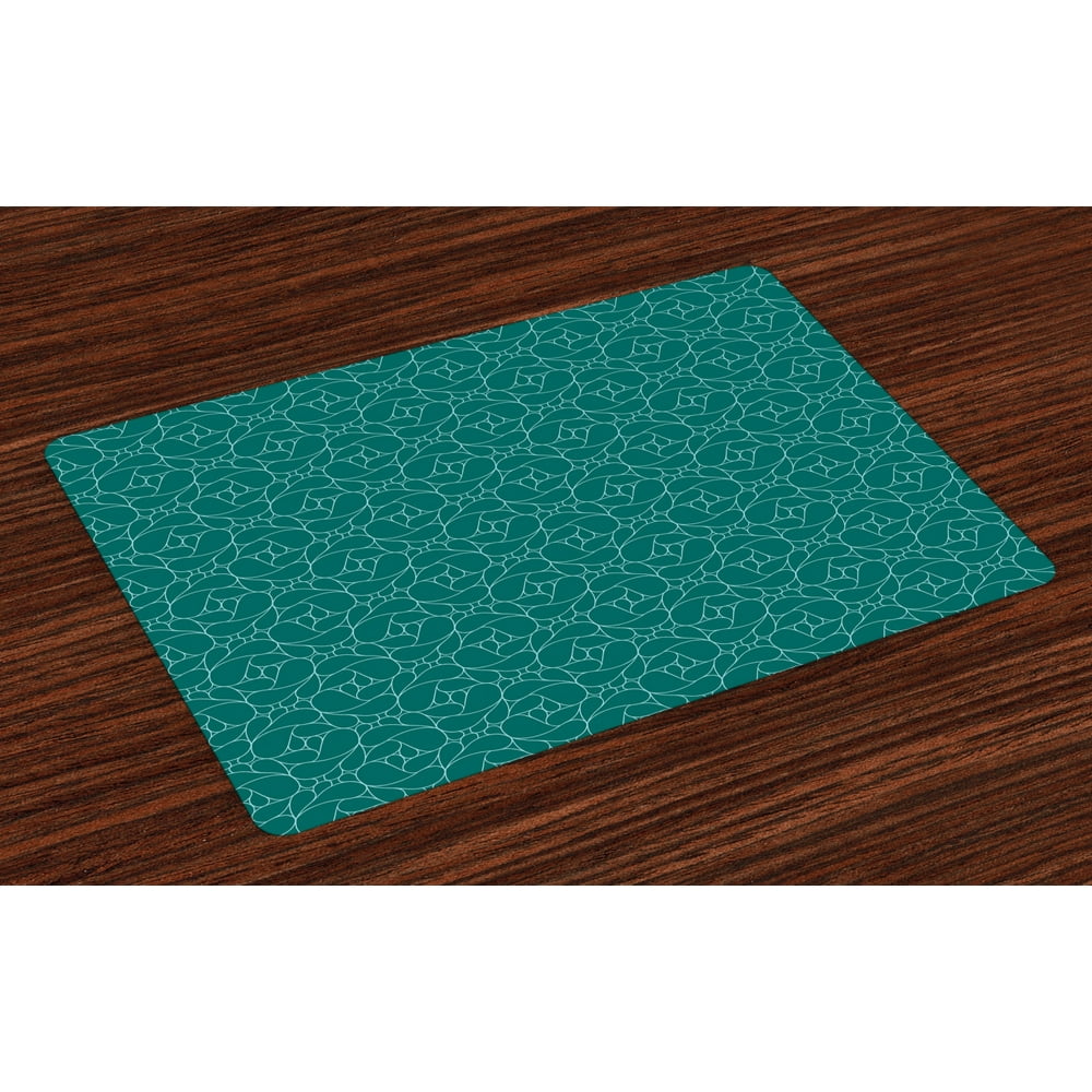 Teal Placemats Set of 4 Abstract Line Art Modern Expressionist Design