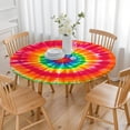 thumbnail image 3 of Colorful Rainbow Tie Dye Spiral Pattern Round Fitted Tablecloth with Elastic Edge,Dining Table Cover Waterproof,Outdoor Round Tablecloth for Camping,Dining,Indoor and Outdoor, 3 of 7