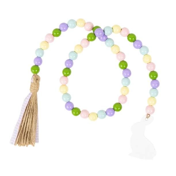 Guirnalda de cuentas de madera de Pascua con borlas, estilo rústico de granja, primavera, vacaciones Estilo macarrón