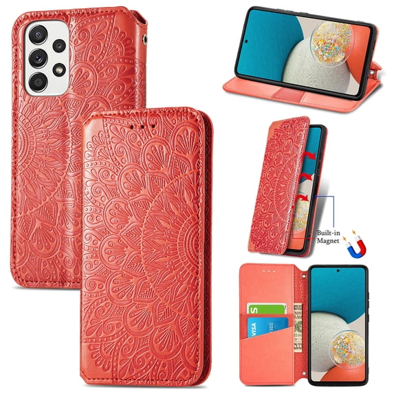 Galaxy A73 5G Wallet Case Flip Folio Cover with Card Slots Kickstand Design Shoulder Strap Girls Women PU Leather For Samsung Galaxy A73 5G 6.7 inch 2022,Orange
