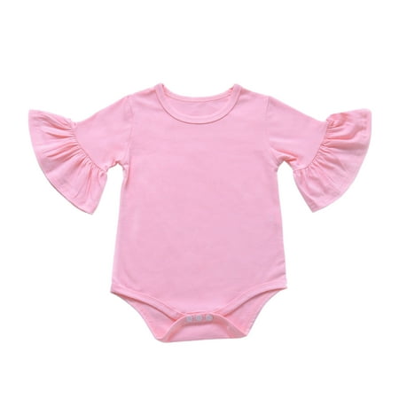

Toddler Kids Cute Trumpet Sleeve Soild Romper Jumpsuit Cloths 6-9 Month Girl Clothes