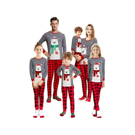 

Huakaishijie Christmas Family Matching Pajamas Bear Print Long Sleeve Tops and Pants Sleepwear