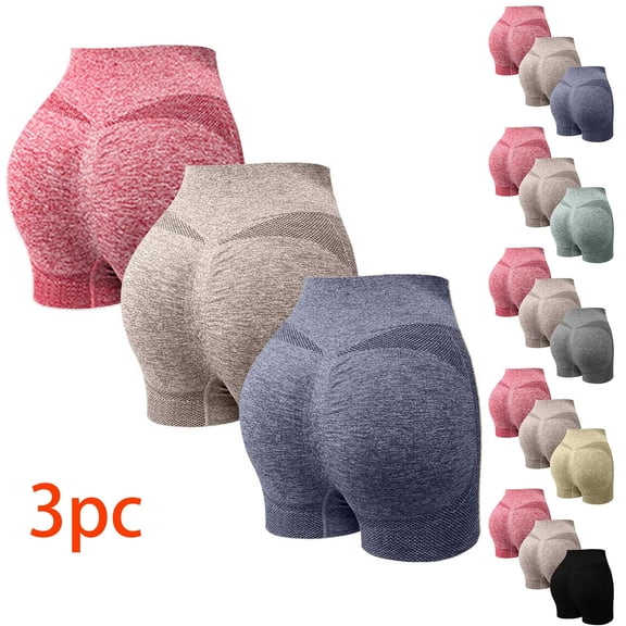 Abomasnow 3-Pack Women's Workout Shorts High-Waisted Yoga Shorts with Tummy Support Seamless Design