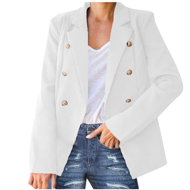 Chaqueta de oficina de manga larga delgada con cuello sólido para mujer Pompotops qwe16489