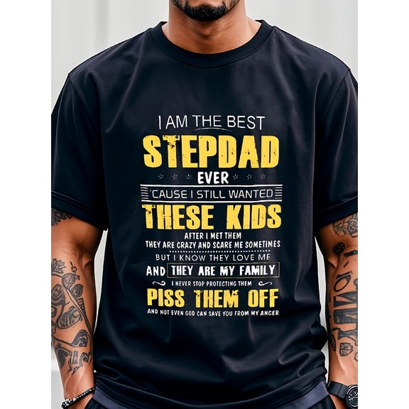 Stepdad Ever Dad Birthday Gifts Shirt | Funny Crew Neck Casual T-Shirt for Men, Pure, Perfect for All Seasons and Occasions